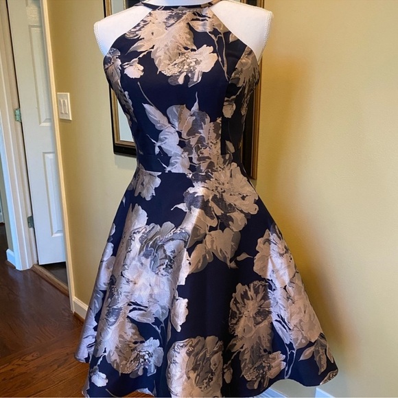 XSCAPE Satin Halter Neck Fit & Flare Floral Print Mini Dress - Picture 6 of 14